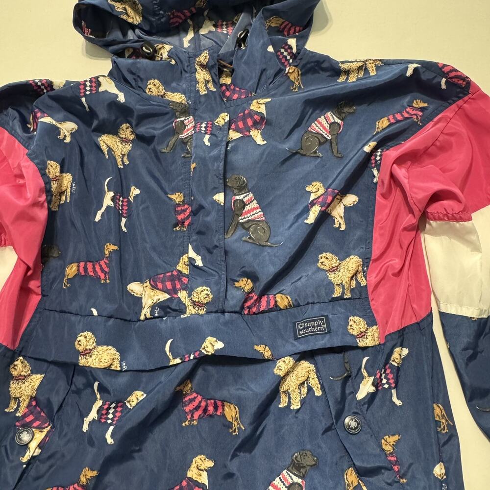 Simply Southern Women's Large Blue Dog Print Anorak Jacket Hood Zip Snap Pockets - Picture 13 of 16